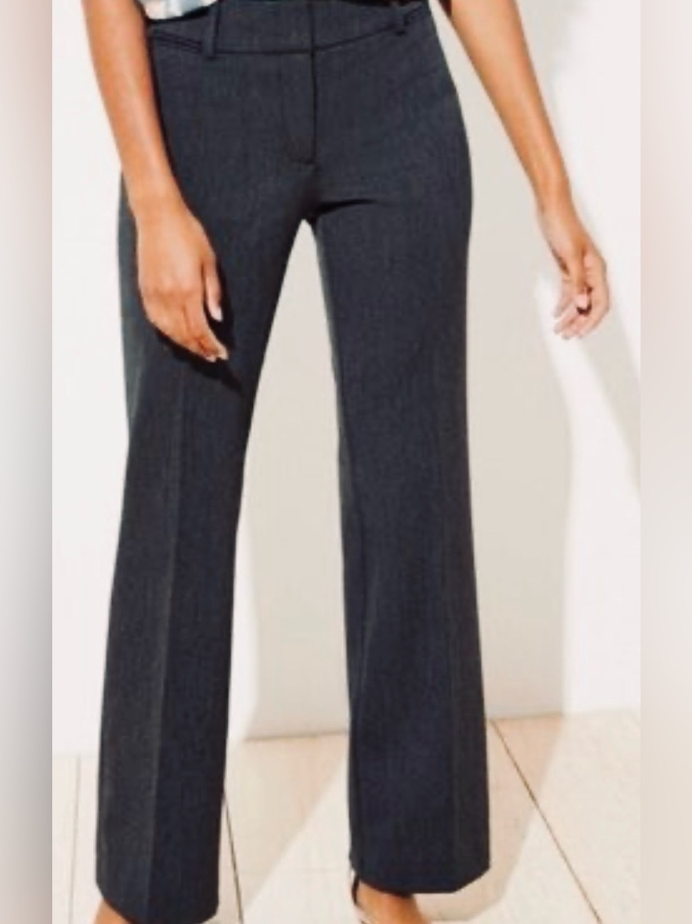 LOFT Dark Gray Pinstripe Wide-Leg Dress Pants 215
